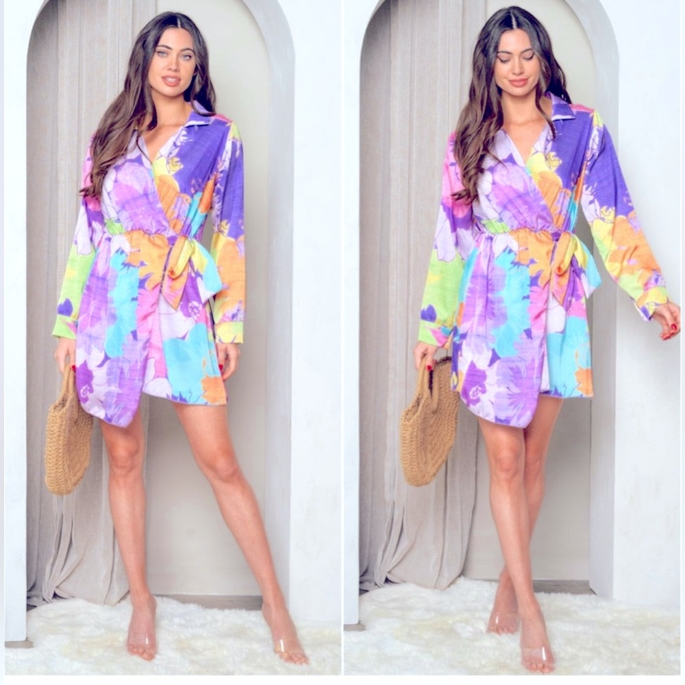 Satin watercolor floral dress